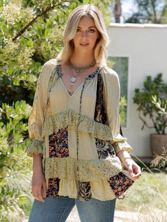 Young Threads Tops - Young Threads Boho Ruffle Detail Pheasant Top Size M